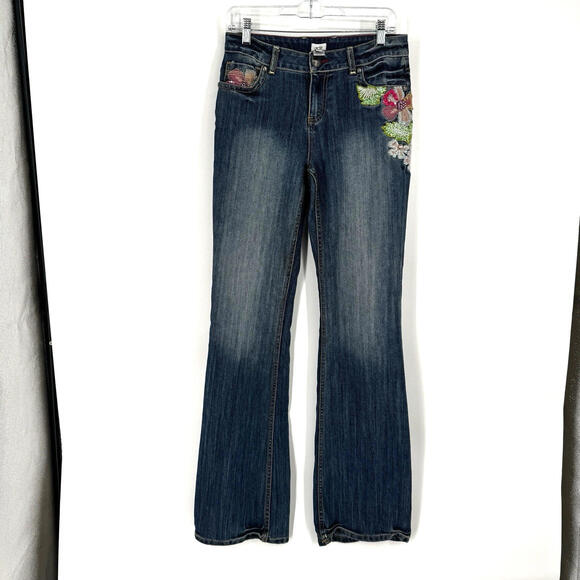 Vintage 90s y2k cache jeans womens 6 bootcut sequin floral embroidered fall - Picture 1 of 7